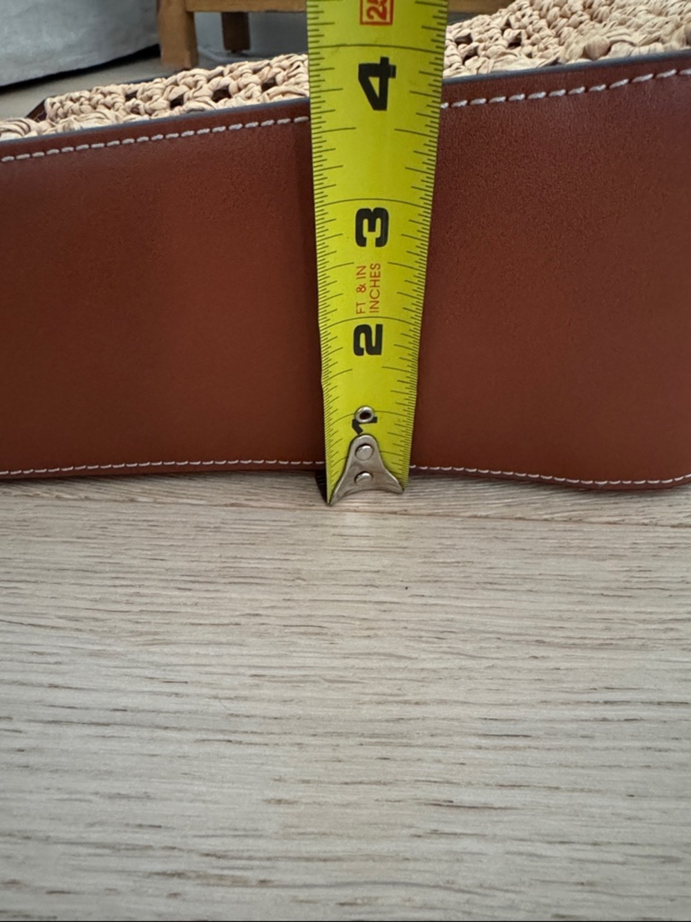 Mango Beige Woven Shoulder Bag w/Brown Leather Handle.Zipper & magnetic closure. - Picture 10 of 13